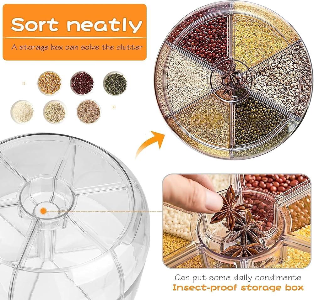 6-Grid Rotating Food Dispenser - Rice Bucket Storage Tank