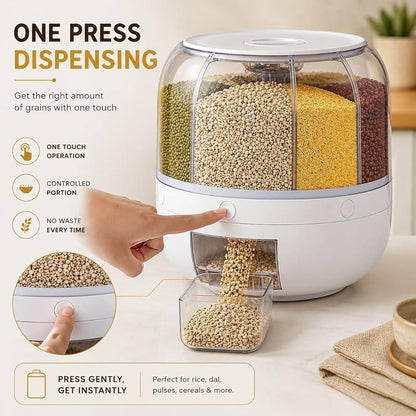 6-Grid Rotating Food Dispenser - Rice Bucket Storage Tank