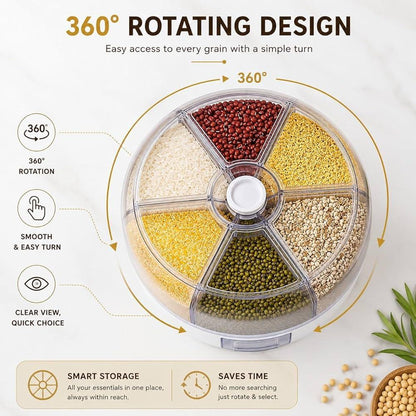 6-Grid Rotating Food Dispenser - Rice Bucket Storage Tank
